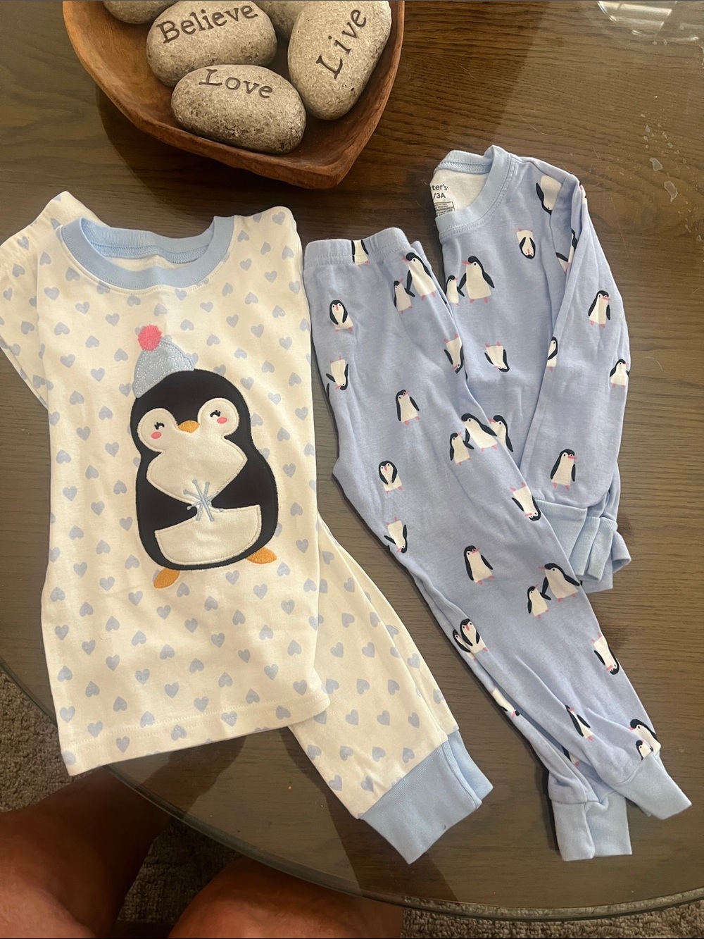 Carter's Light Blue and White Penguin Pajama Sets 2 pair